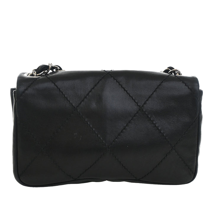 Oversized CC Diamond Stitch à rabat Cuir de veau Noir