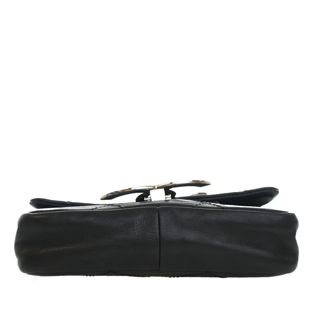 Oversized CC Diamond Stitch à rabat Cuir de veau Noir