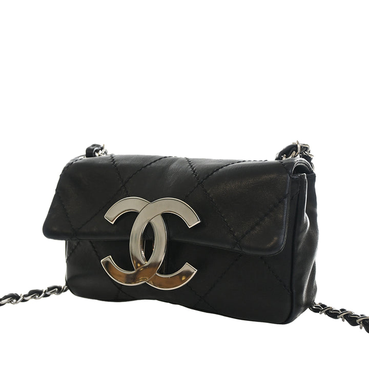 Oversized CC Diamond Stitch à rabat Cuir de veau Noir