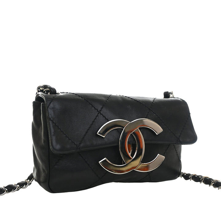 Oversized CC Diamond Stitch à rabat Cuir de veau Noir