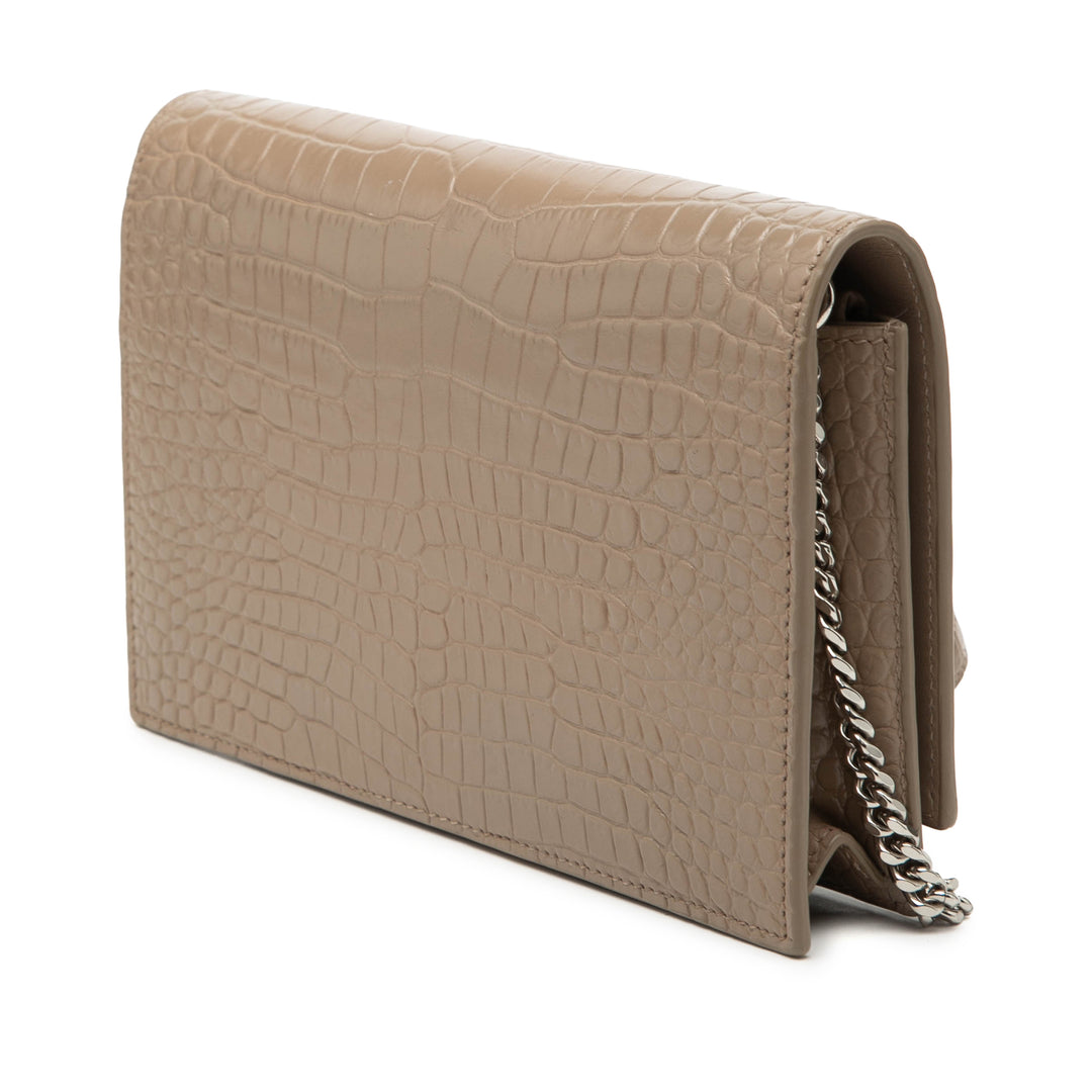 Saint Laurent Small Croc embossé Cuir Monogram Kate Pompon Wallet on Chain