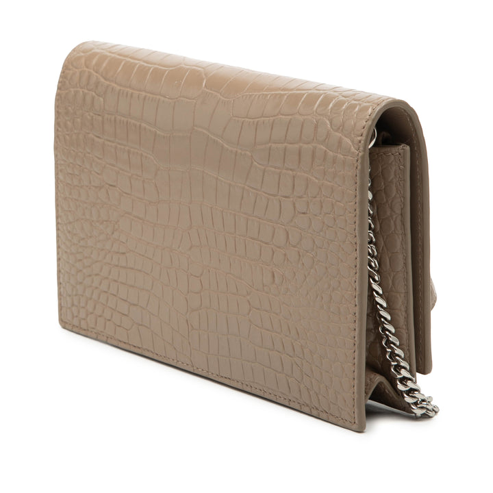 Saint Laurent Small Croc embossé Cuir Monogram Kate Pompon Wallet on Chain