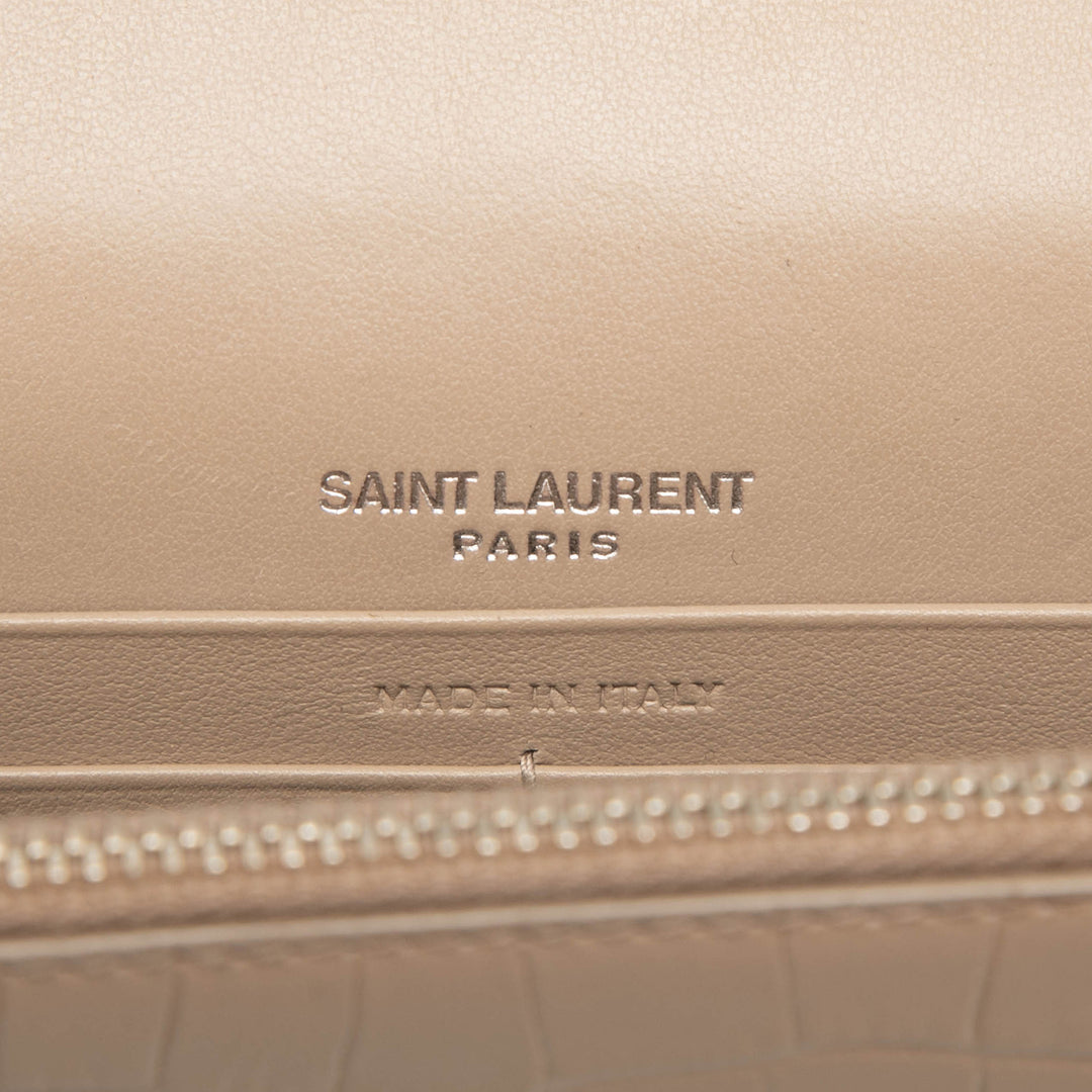 Saint Laurent Small Croc embossé Cuir Monogram Kate Pompon Wallet on Chain