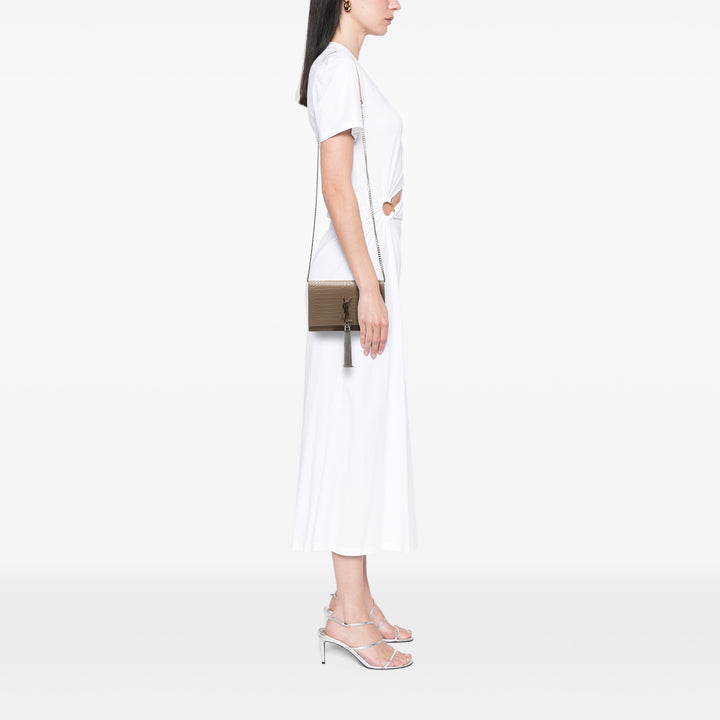 Saint Laurent Small Croc embossé Cuir Monogram Kate Pompon Wallet on Chain