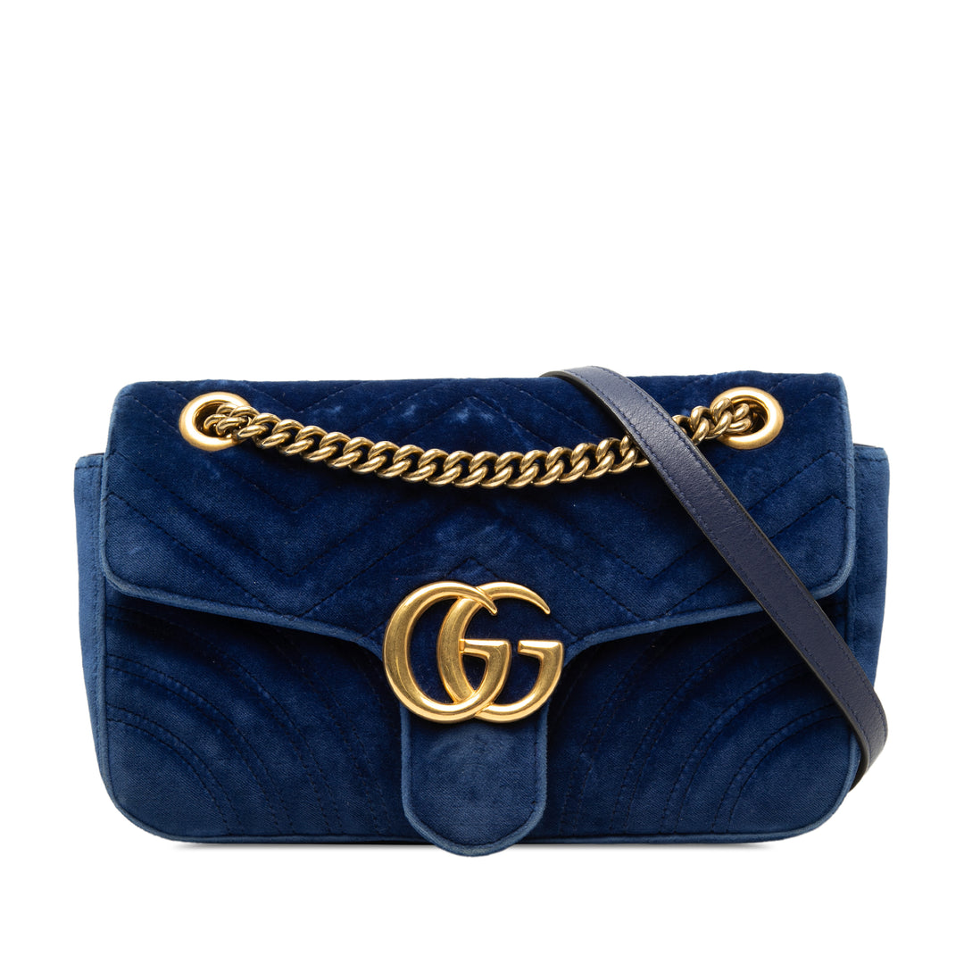 GG Marmont Matelasse Sac Moyen Bleu