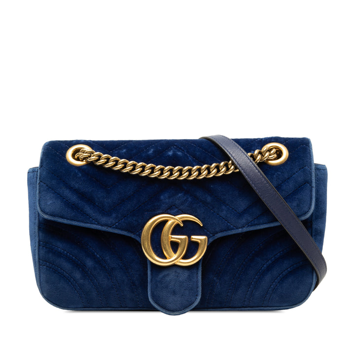 GG Marmont Matelasse Sac Moyen Bleu