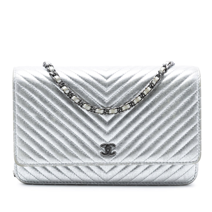 Chanel CC Chevron Metallic Cuir d’agneau Wallet on Chain