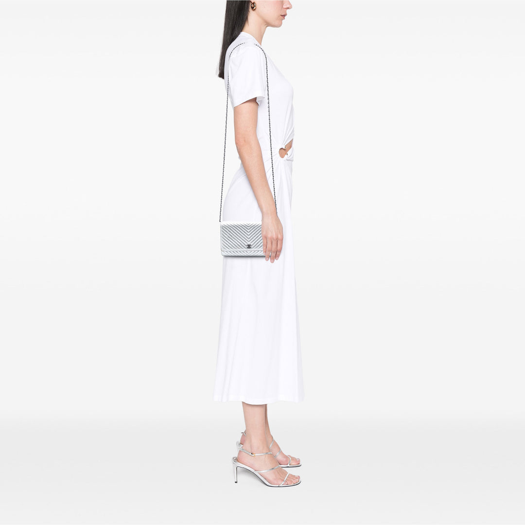 Chanel CC Chevron Metallic Cuir d’agneau Wallet on Chain