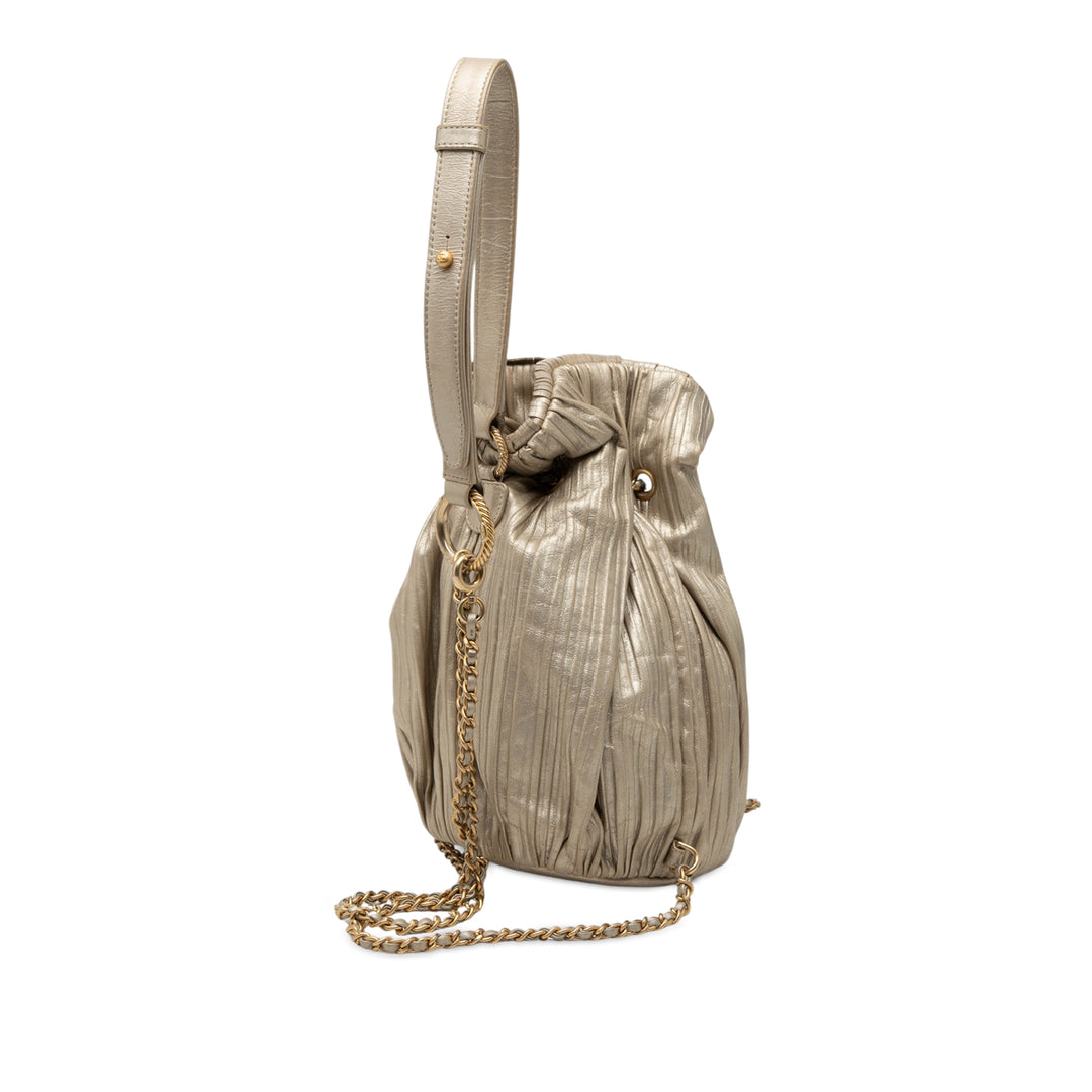 Chanel Small Metallic Cuir de veau Coco Pleats Drawstring Sac à dos
