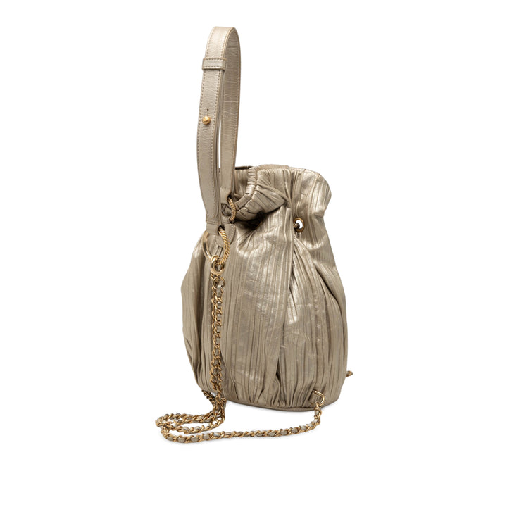 Chanel Small Metallic Cuir de veau Coco Pleats Drawstring Sac à dos