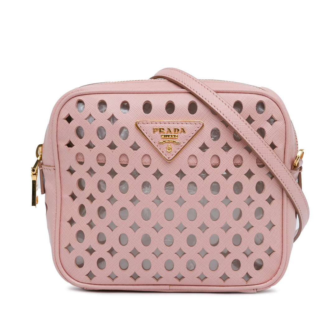 Perforated Saffiano Crossbody Pink - Gaby Paris