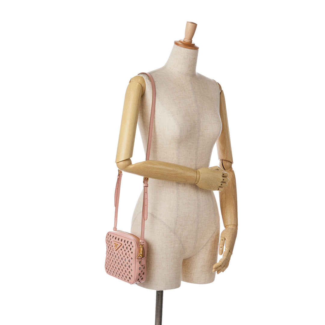 Perforated Saffiano Crossbody Pink - Gaby Paris