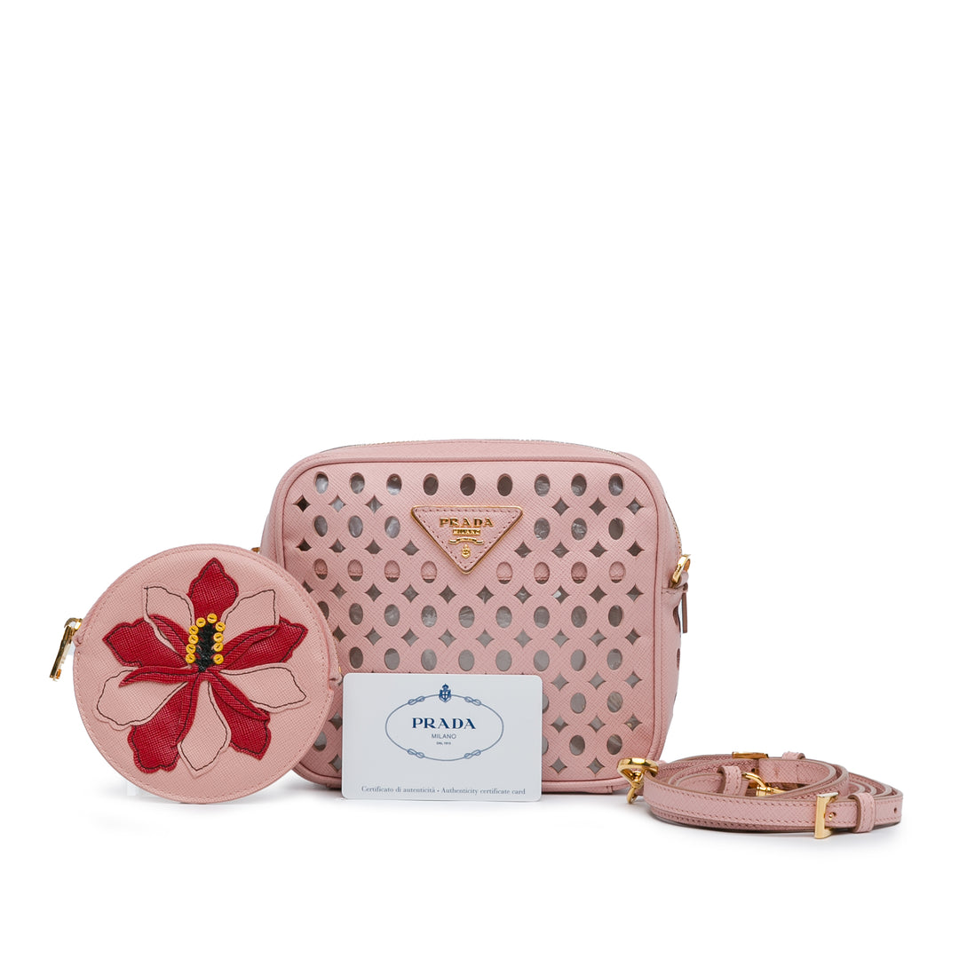 Perforated Saffiano Crossbody Pink - Gaby Paris