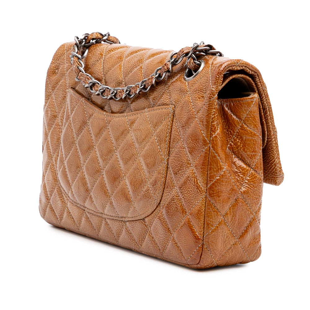 Medium Classic Crinkled Patent Double Flap Brown - Gaby Paris