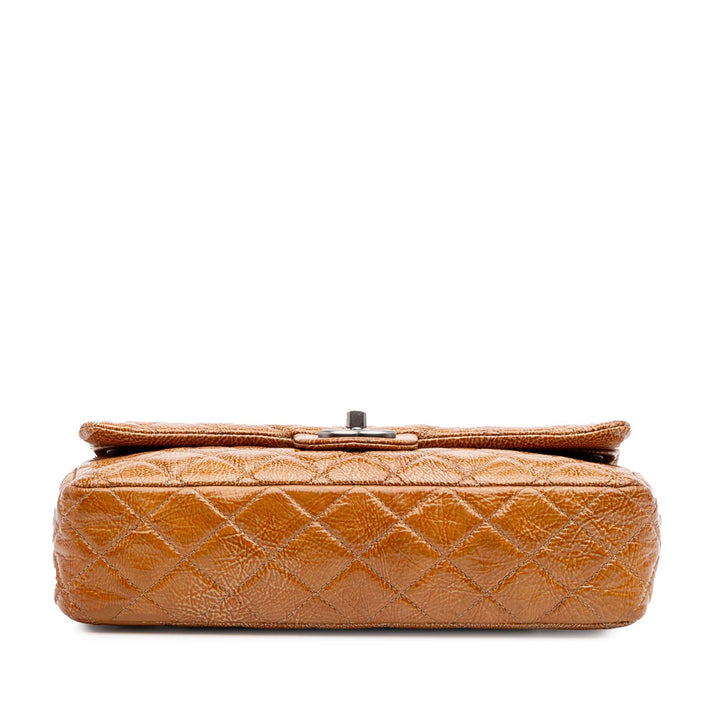 Medium Classic Crinkled Patent Double Flap Brown - Gaby Paris