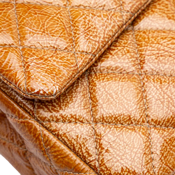 Medium Classic Crinkled Patent Double Flap Brown - Gaby Paris