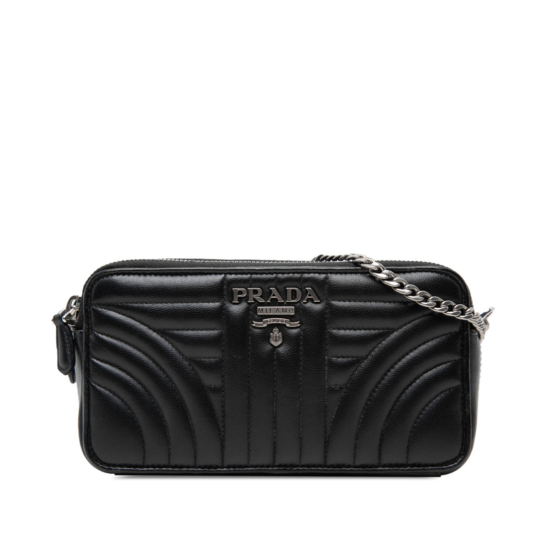 Prada Mini Soft Veau Impunture Diagramme Double Zip Sac porté croisé
