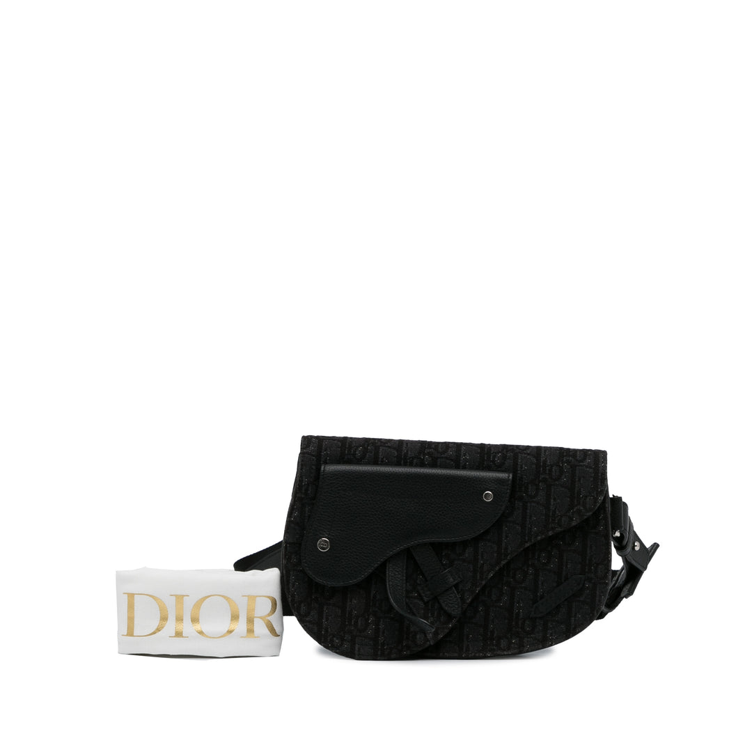 Oblique Canvas Saddle Messenger Bag Black - Gaby Paris