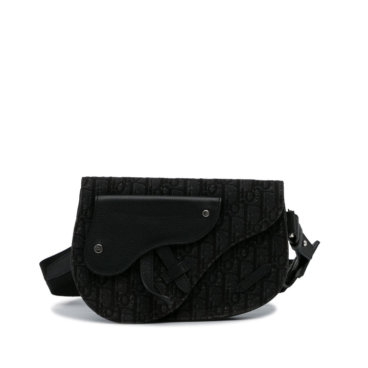 Oblique Canvas Saddle Messenger Bag Black - Gaby Paris