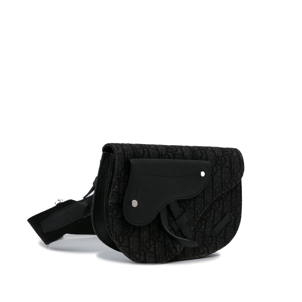 Oblique Canvas Saddle Messenger Bag Black - Gaby Paris