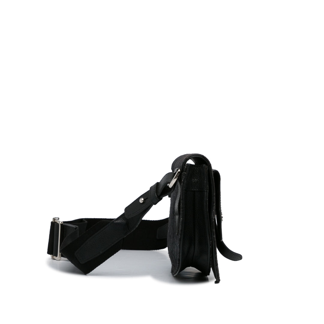 Oblique Canvas Saddle Messenger Bag Black - Gaby Paris