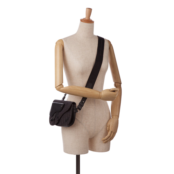 Oblique Canvas Saddle Messenger Bag Black - Gaby Paris