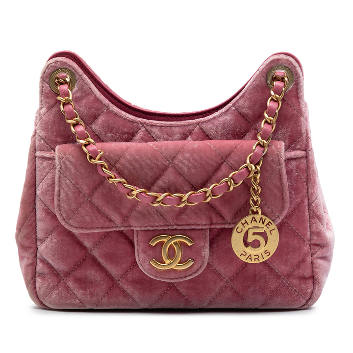 Chanel Small Matelassé Velours Wavy CC Hobo