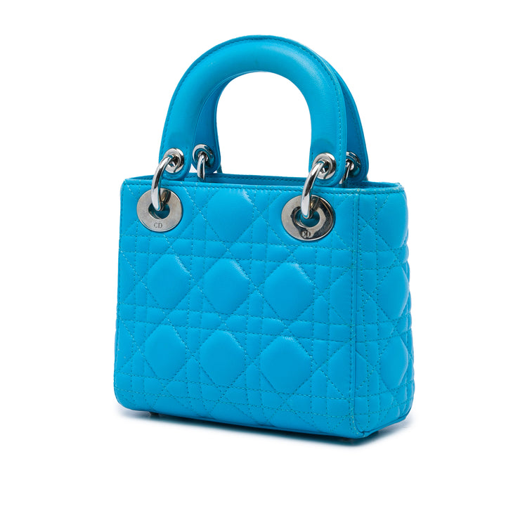 Dior Lady Dior Cannage Mini Cuir d'agneau Bleu – vue 2 – GABY PARIS