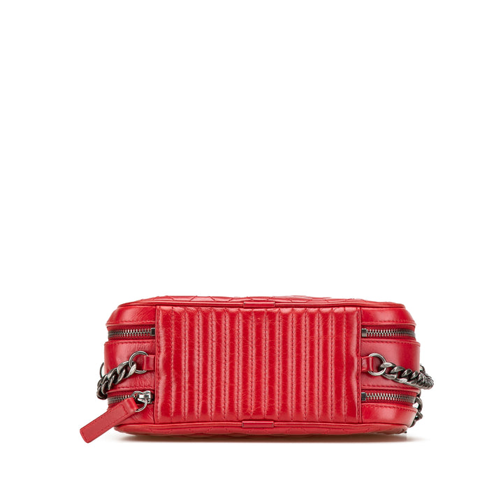 Small Quilted Glazed Calfskin Coco Boy Camera Bag Red - Gaby Paris