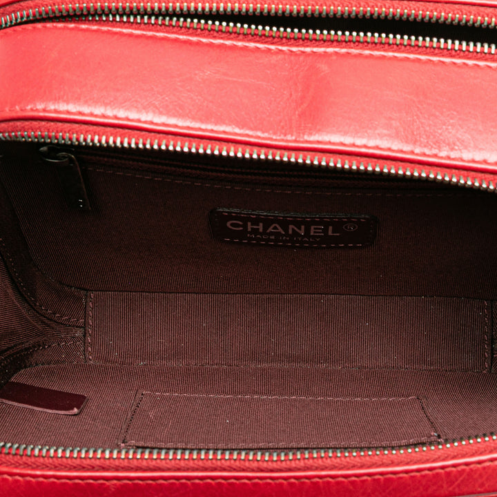 Small Quilted Glazed Calfskin Coco Boy Camera Bag Red - Gaby Paris