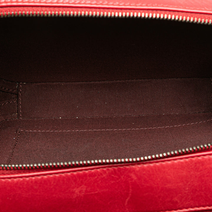 Small Quilted Glazed Calfskin Coco Boy Camera Bag Red - Gaby Paris