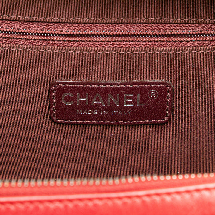 Small Quilted Glazed Calfskin Coco Boy Camera Bag Red - Gaby Paris