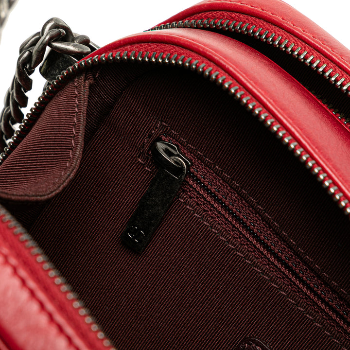 Small Quilted Glazed Calfskin Coco Boy Camera Bag Red - Gaby Paris