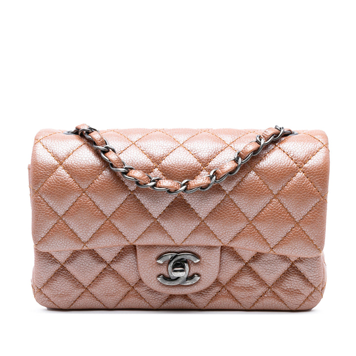 Chanel Mini Rectangular Classic Métallisé Caviar Simple rabat Rose – GABY PARIS Authentique
