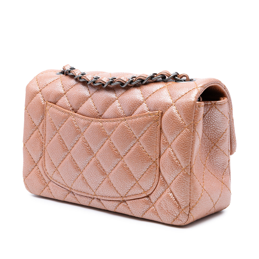 Chanel Mini Rectangular Classic Métallisé Caviar Simple rabat Rose – GABY PARIS Authentique