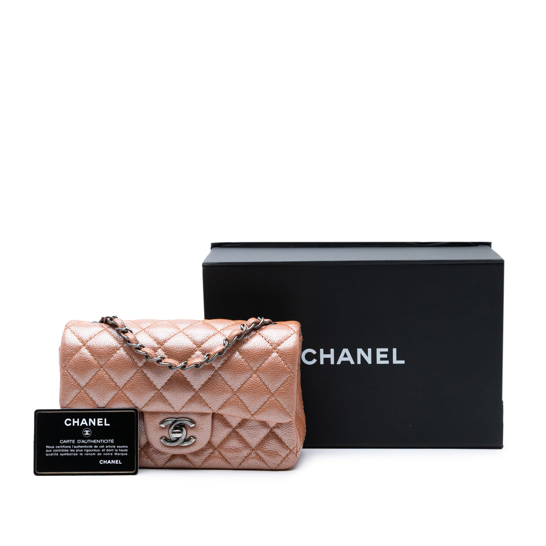 Chanel Mini Rectangular Classic Métallisé Caviar Simple rabat Rose – GABY PARIS Authentique