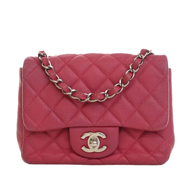 Classic Carré Rabat simple Mini Cuir caviar Rose