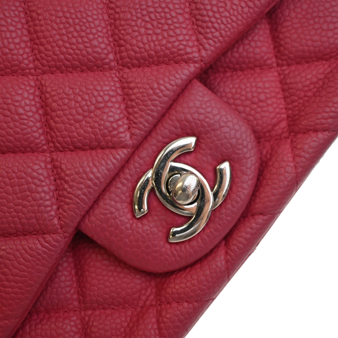 Classic Carré Rabat simple Mini Cuir caviar Rose