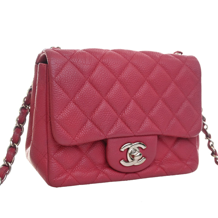 Classic Carré Rabat simple Mini Cuir caviar Rose