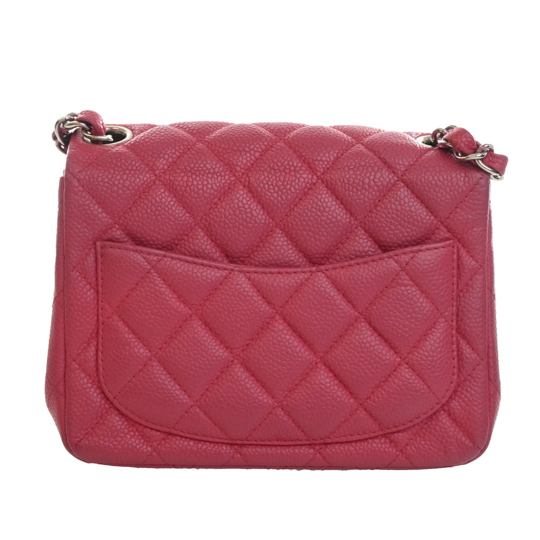 Classic Carré Rabat simple Mini Cuir caviar Rose