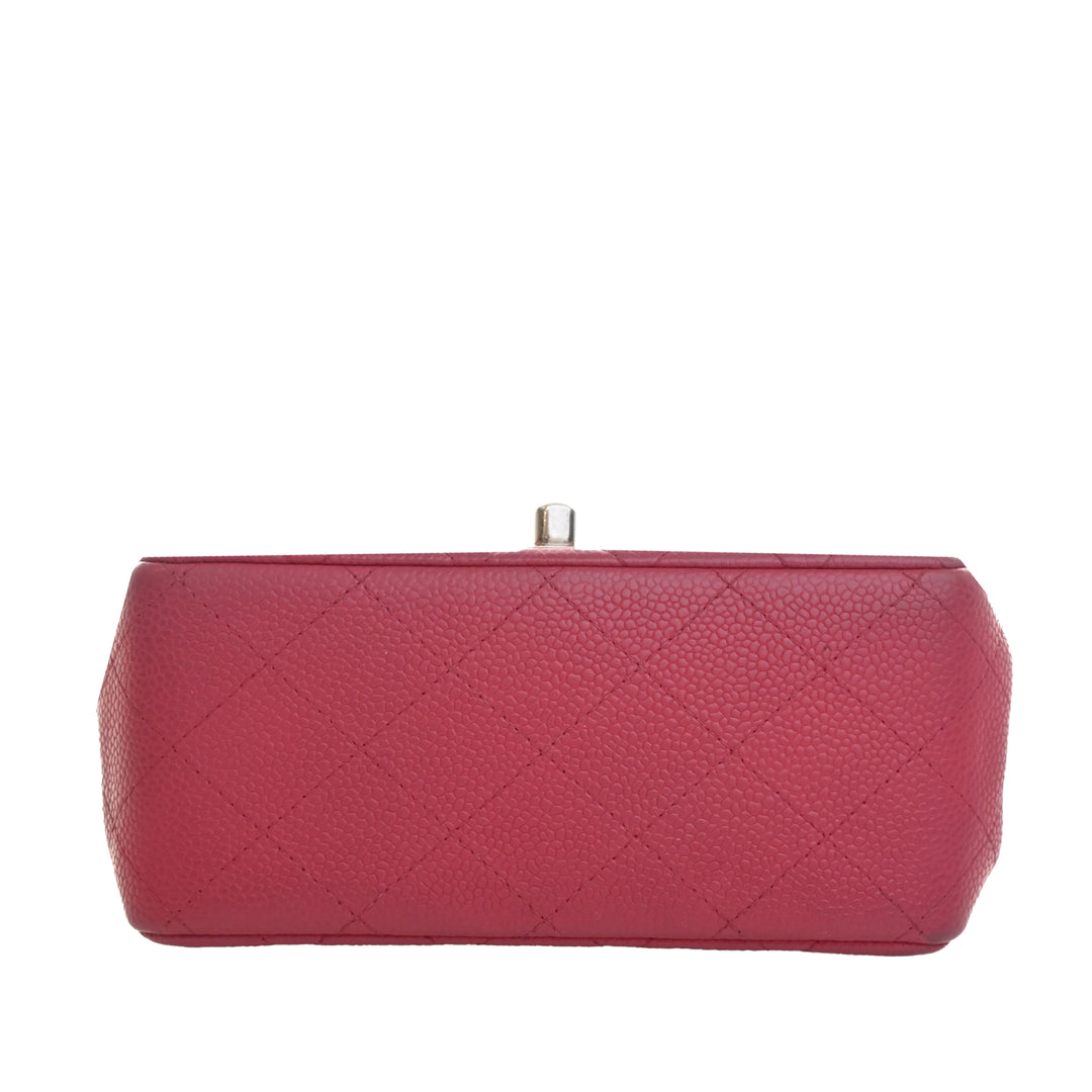 Classic Carré Rabat simple Mini Cuir caviar Rose