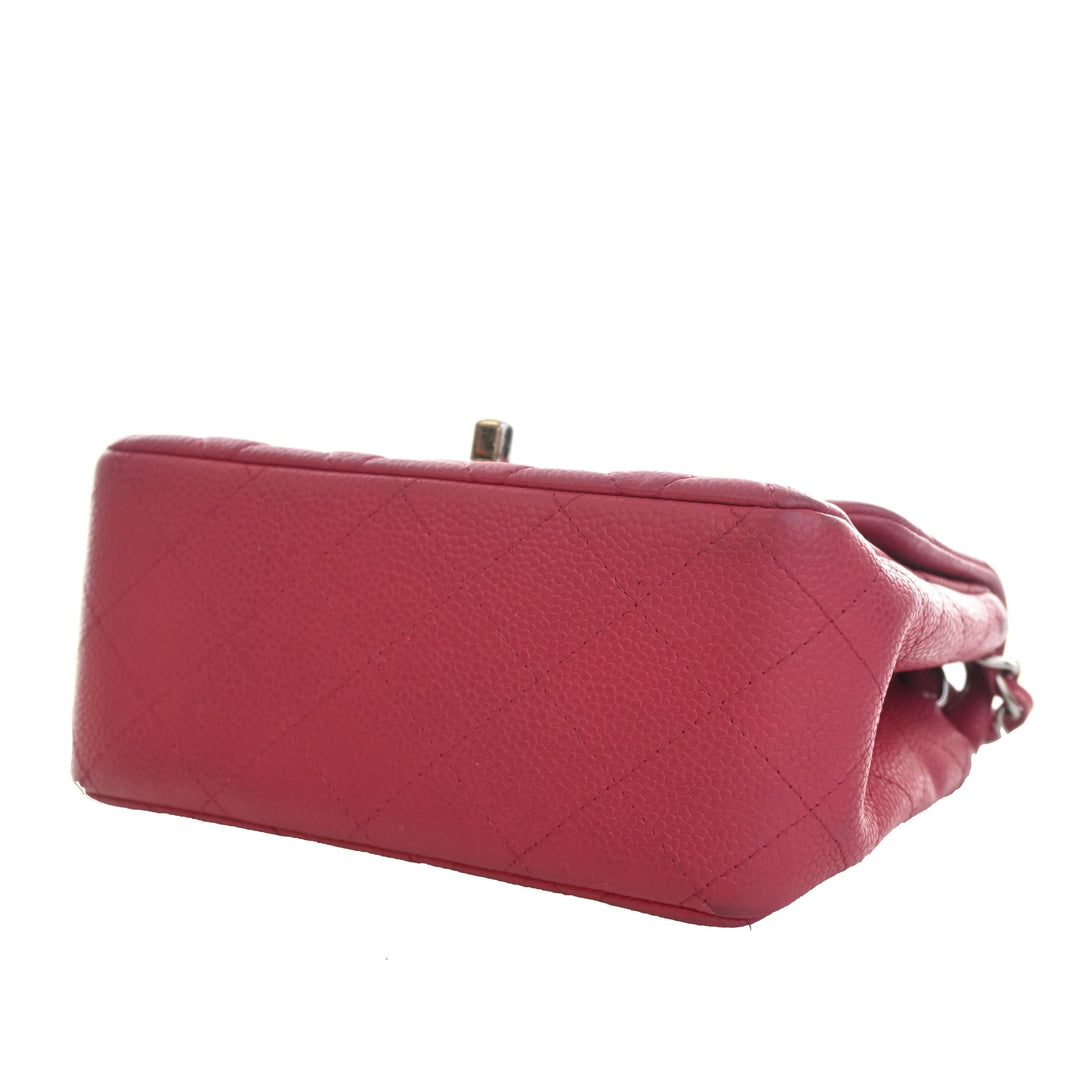 Classic Carré Rabat simple Mini Cuir caviar Rose