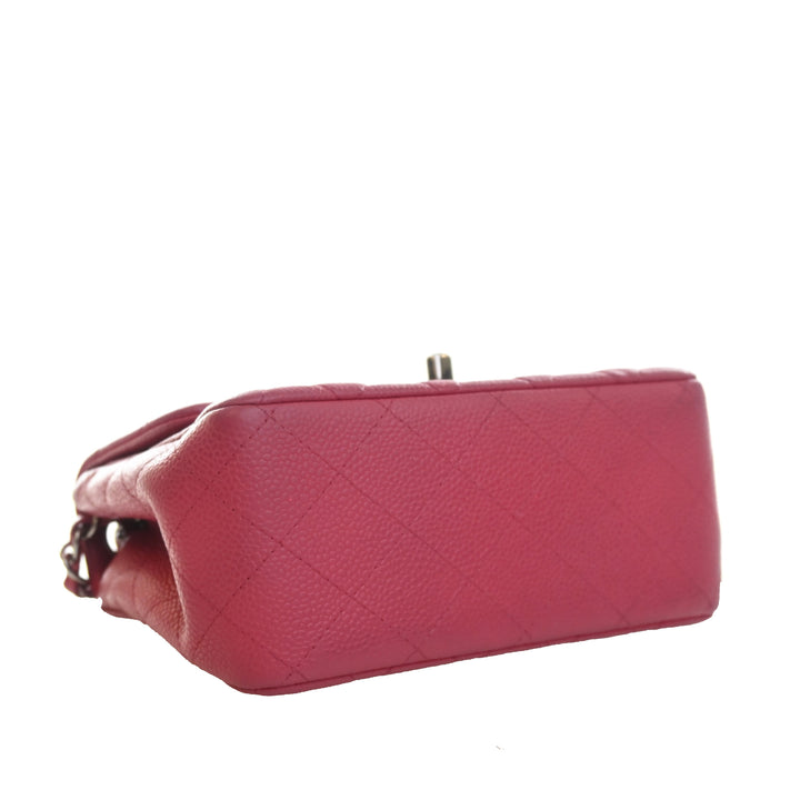 Classic Carré Rabat simple Mini Cuir caviar Rose