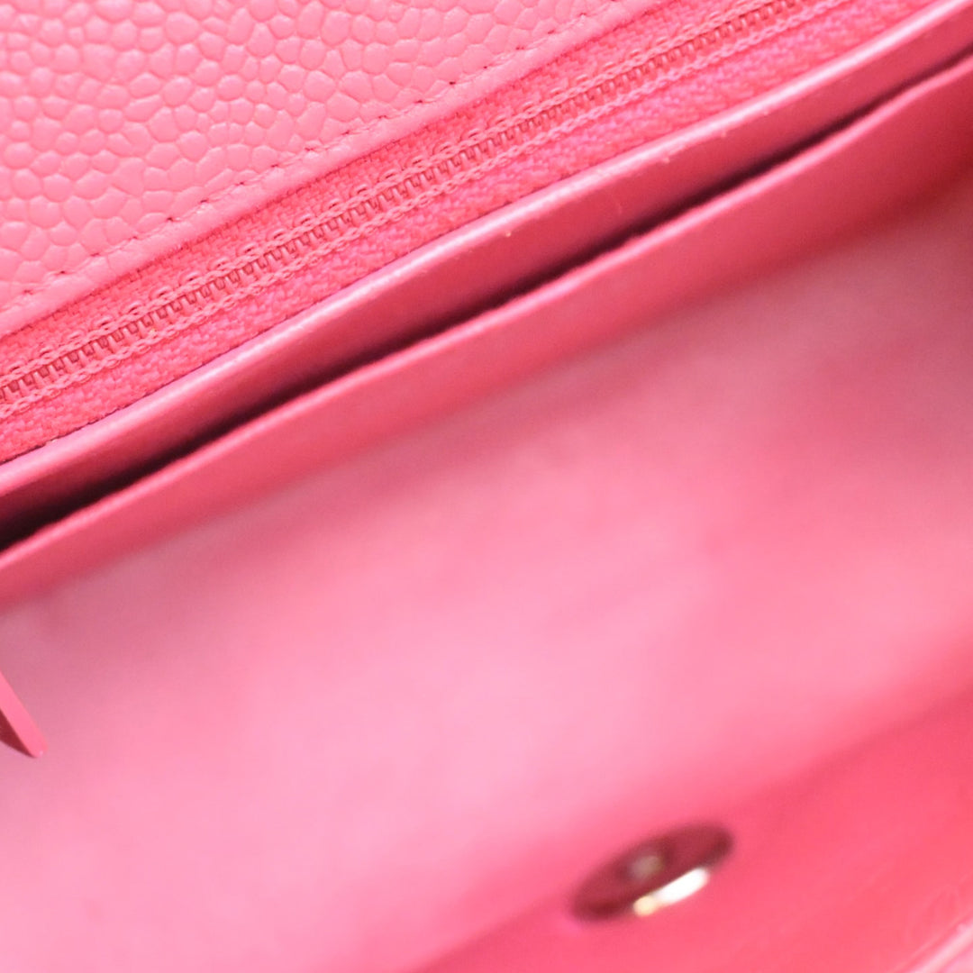 Classic Carré Rabat simple Mini Cuir caviar Rose