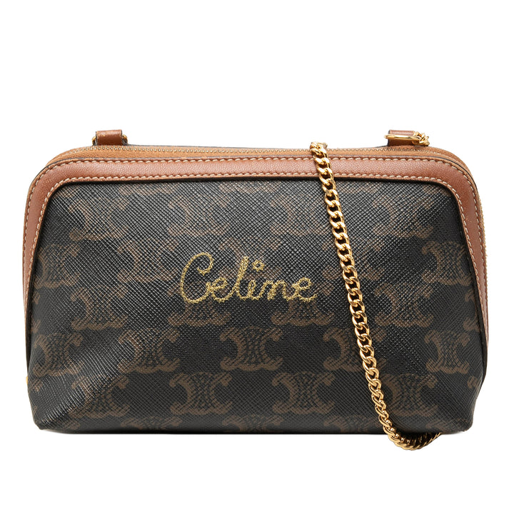 Triomphe brodé Logo Pochette avec chaîne Triomphe enduite Marron