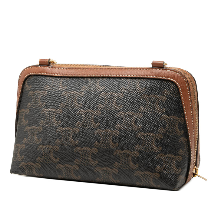 Triomphe brodé Logo Pochette avec chaîne Triomphe enduite Marron
