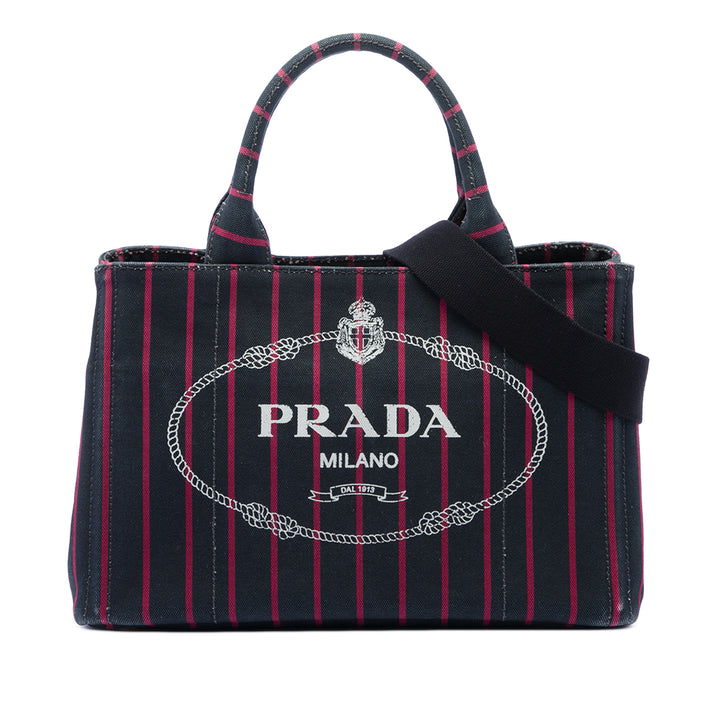 Prada Small Toile Canapa Logo Stripes Sac