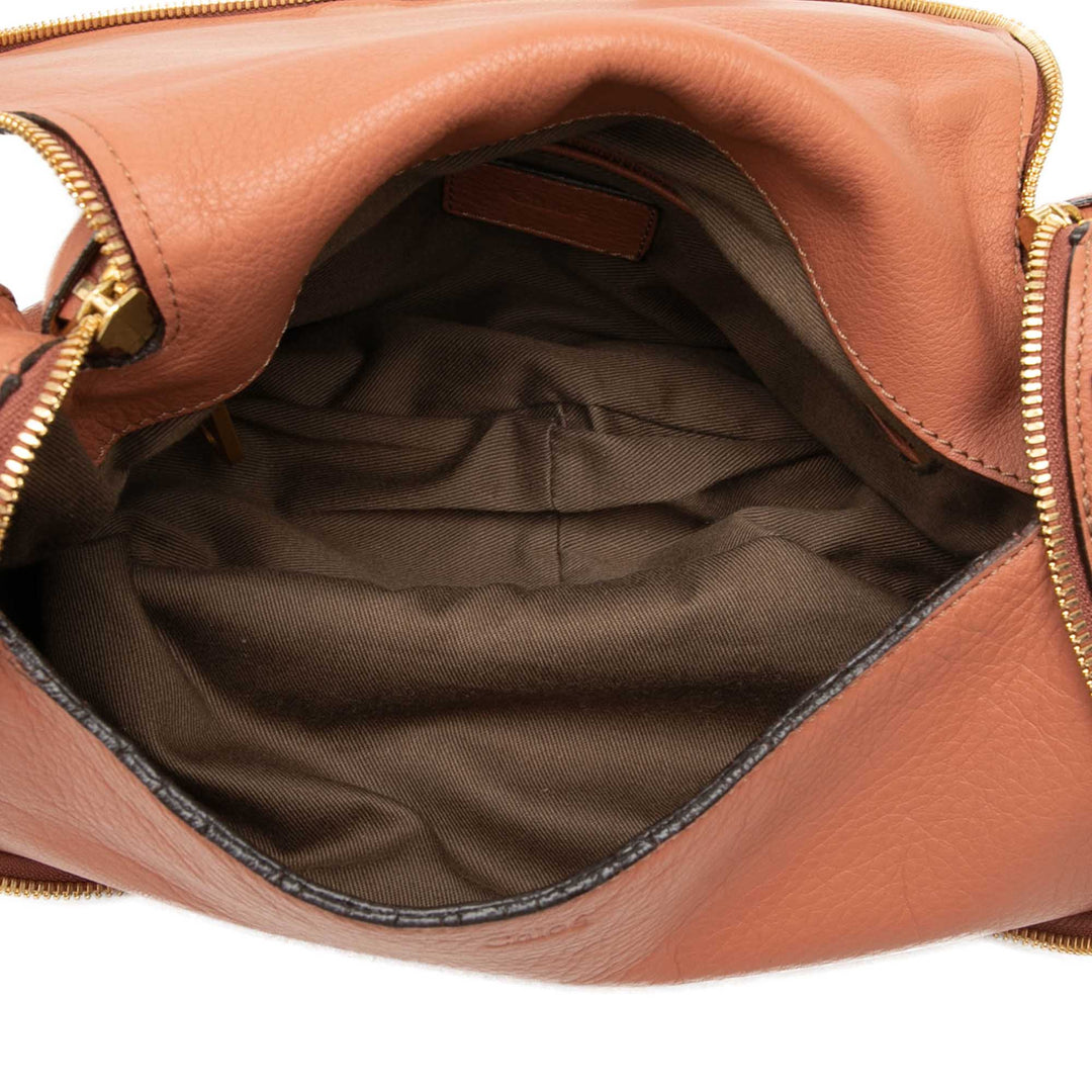 Chloé grainé Marcie Saddle Sac Moyen Cuir de veau grainé Marron – vue 4 – GABY PARIS