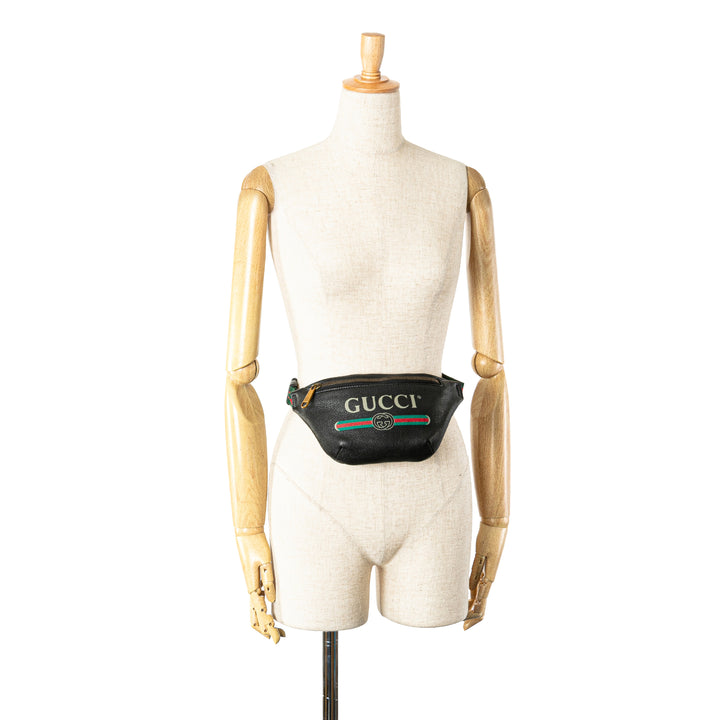 Leather Logo Belt Bag Black - Gaby Paris