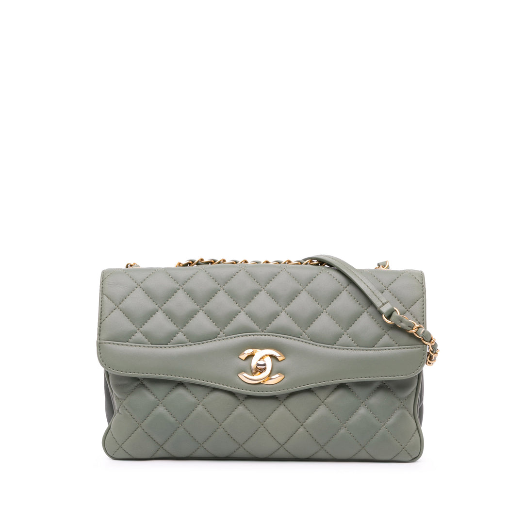 Large Quilted Lambskin Daily Companion Flap Green - Gaby Paris